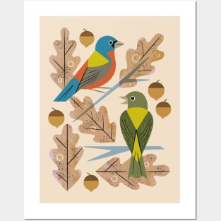 Bunting Pair In Oak Posters and Art